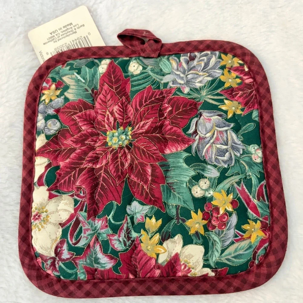 Barth‎ & Dreyfuss Potholders Set 3 Christmas Poinsettia Apple Vintage Red Green